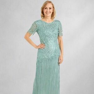 Cattiva Vintage Sage Green Lace Formal Dress Size 10 Gown Made in USA